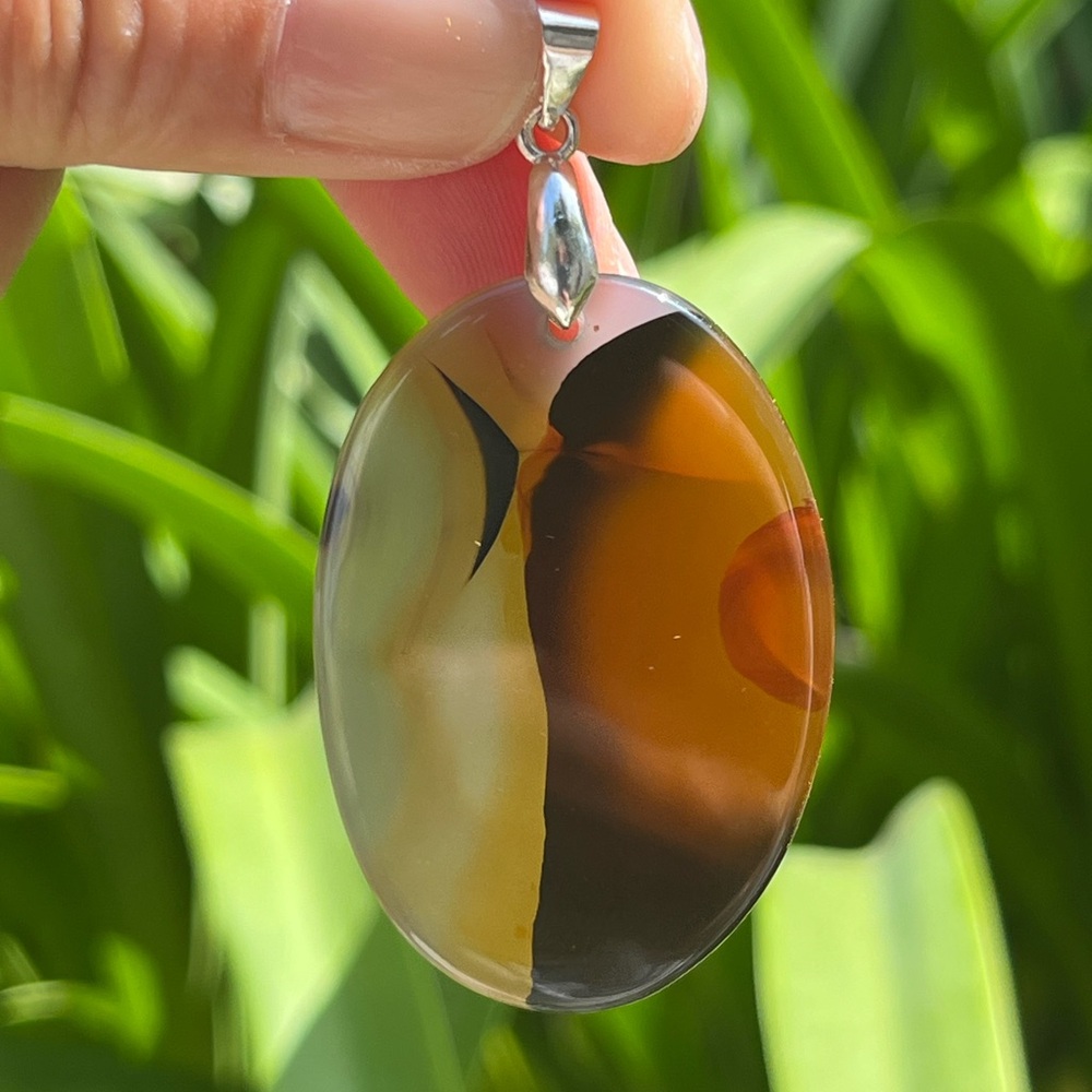 Sterling silver 925 stamped scenery agate pendant 1296